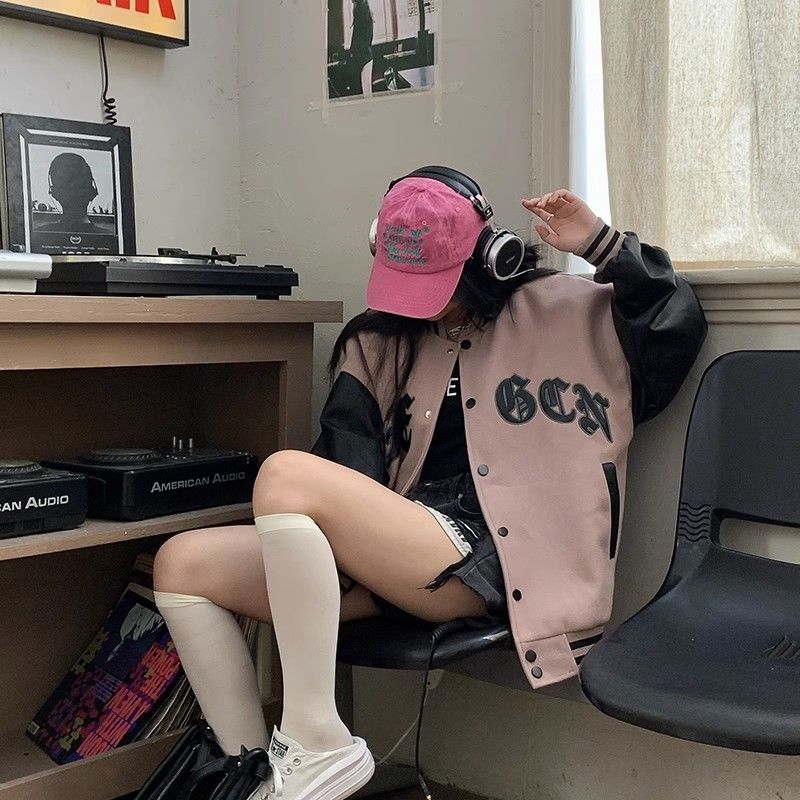 American hip-hop embroidered vintage patchwork baseball jacket trendy brand loose design niche casual jacket