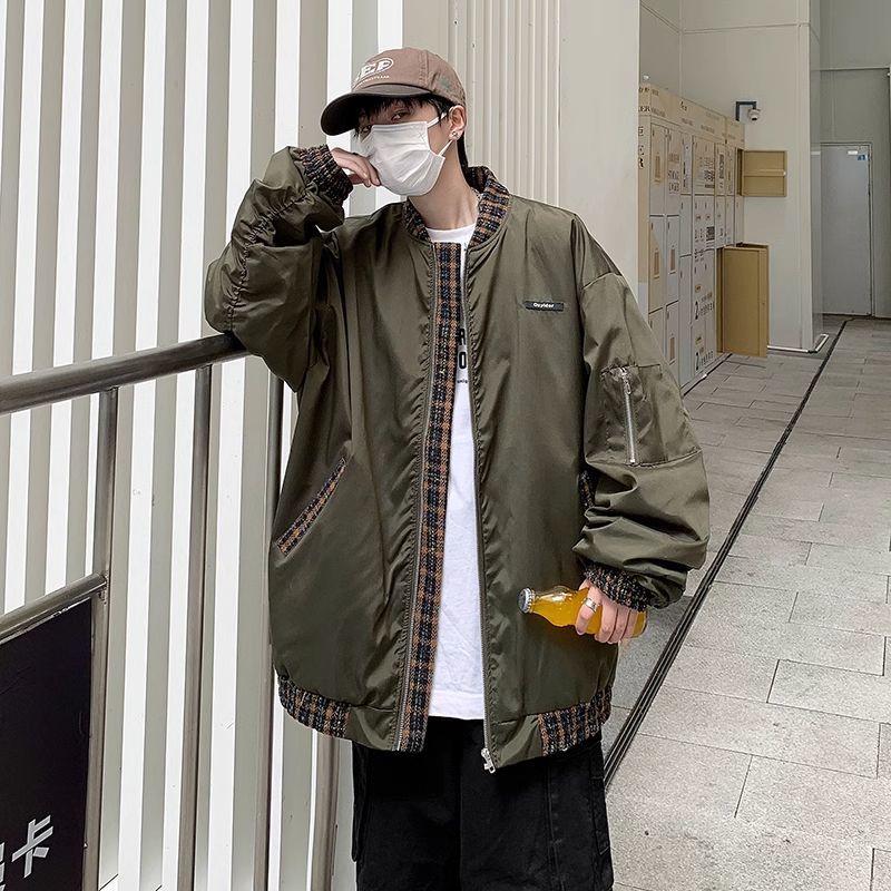 拼接痞帥夾克男春秋季美式高街vibe棒球服潮牌寬鬆情侶飛行員外套