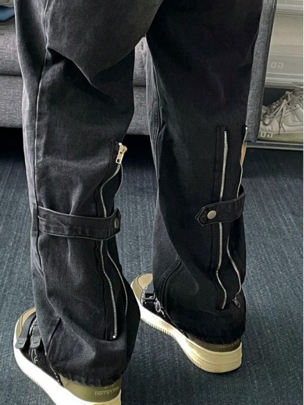 工装牛仔裤男秋季美式高街vibe设计感小众宽松直筒阔腿休闲长裤子
