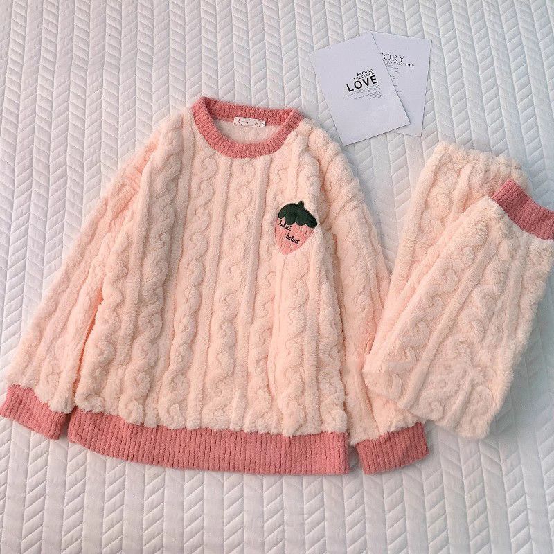 珊瑚絨睡衣女秋冬季加絨加厚學生宿舍可愛卡通冬天保暖家居服套裝