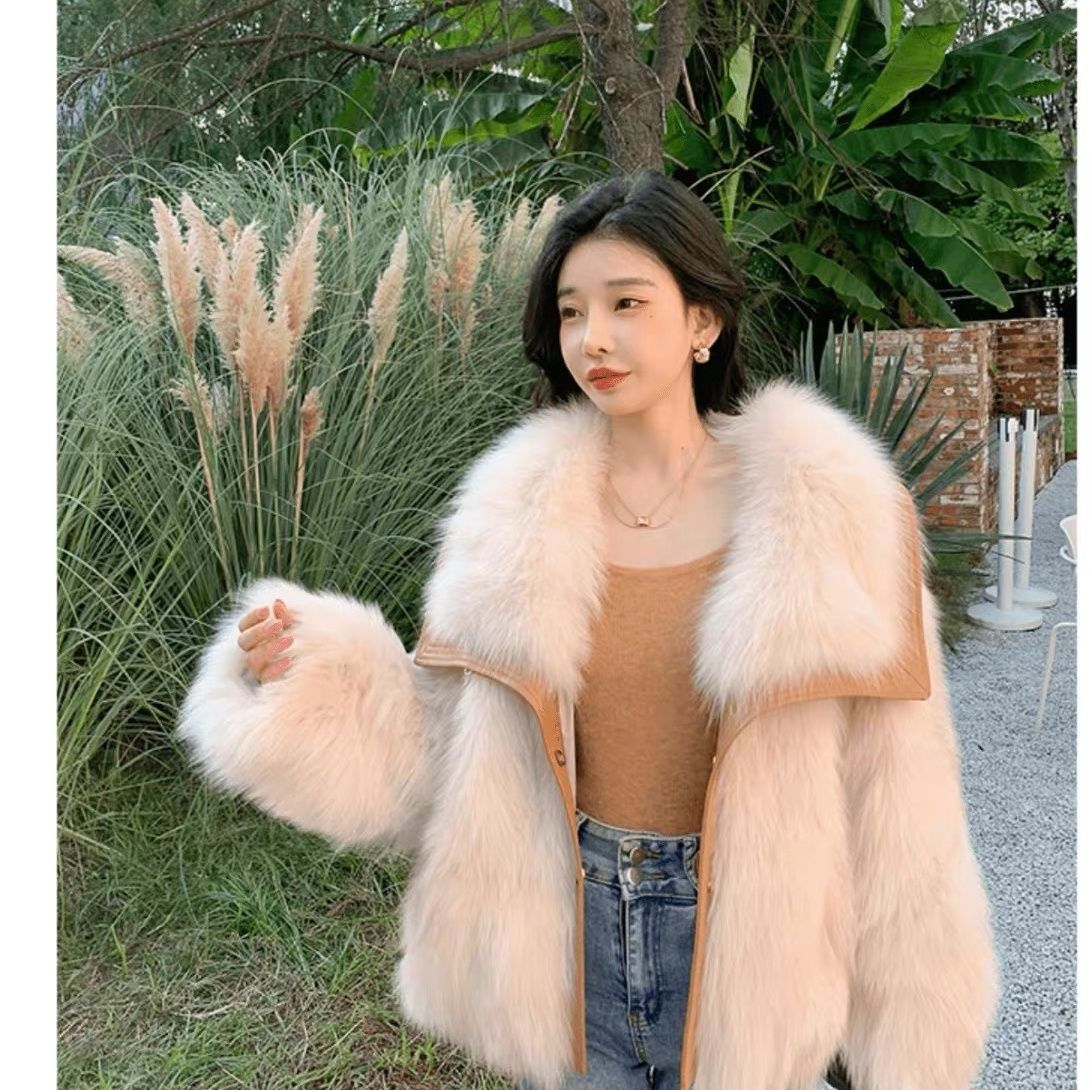 Popular large lapel fur coat  autumn and winter new fashion loose Korean style short fur top