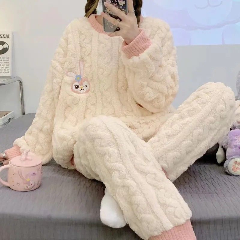睡衣女冬季珊瑚絨長袖長褲2023新款女士加絨加厚可外穿家居服套裝