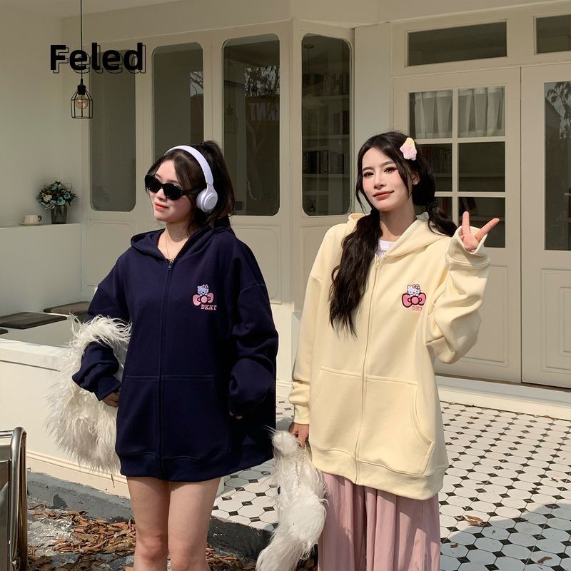 飛拉丹頓新款凱蒂貓開衫連帽衛衣男女寬鬆慵懶顯瘦百搭時尚外套