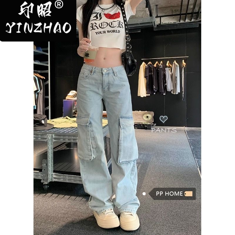 【印昭YINZHAO】工裝褲時尚復古美式顯瘦工裝褲女百搭直筒牛仔褲