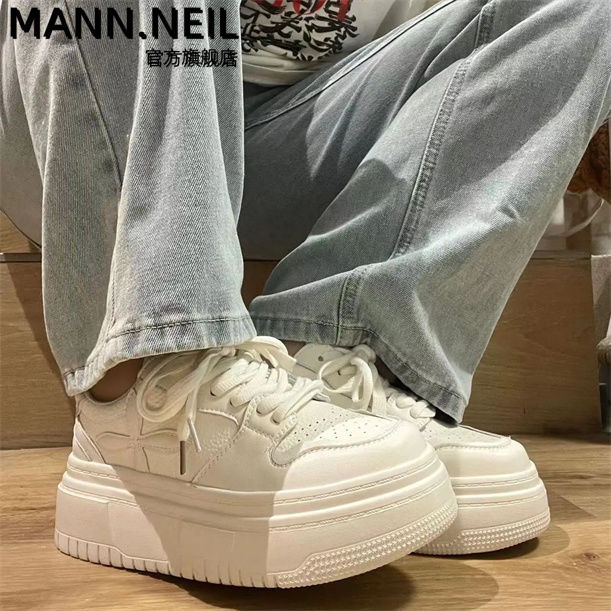 Mann Neil5cm板鞋女2023秋款百搭厚底小白鞋女學生增高休閒鞋潮女