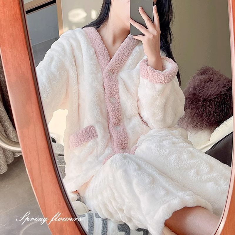 珊瑚绒睡衣女秋冬季学生韩版甜美可爱加厚法兰绒公主风家居服套装
