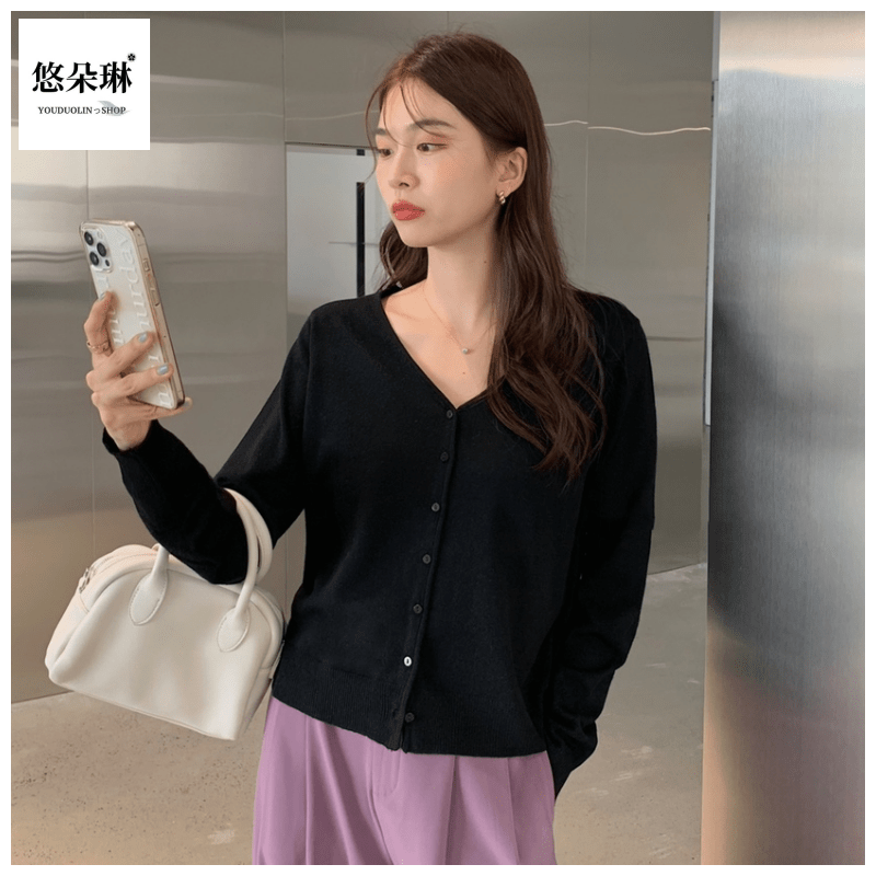 YOUDUOLIN倆件套女韓系簡約百搭小吊帶+同色系針織開衫套裝ins潮