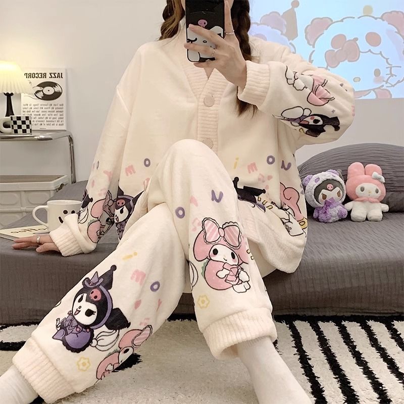 珊瑚絨睡衣冬季女款長袖加絨加厚2023年新款法蘭絨外穿家居服套裝