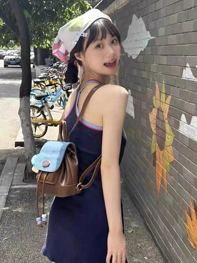 韓國復古可愛牛仔雙肩包包女2024新款潮搭春季水桶包背包小眾書包