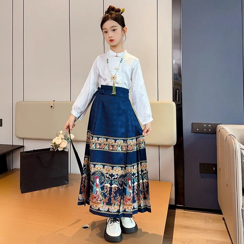 馬面裙2023新款女童套裝冬裝中國風兒童漢服古裝公主裙女寶寶冬款