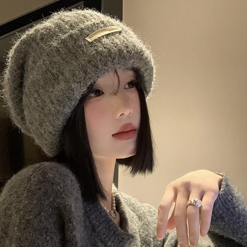 羊毛秋冬毛線堆堆帽大頭圍百搭休閒冷帽保暖帽情侶護耳針織帽子女