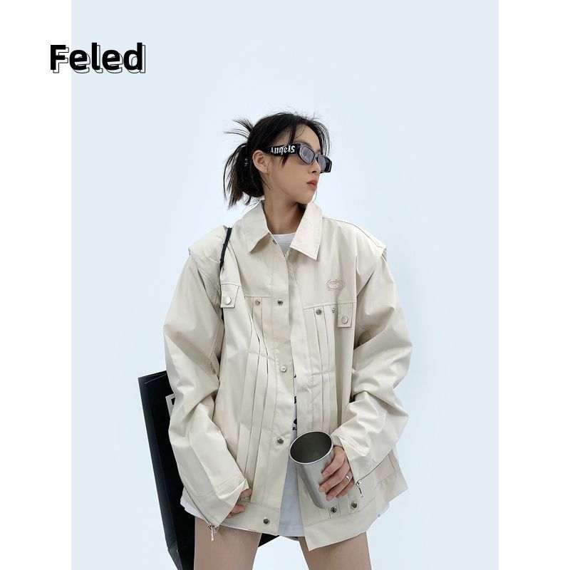 Feira Denton high-end niche jackets for men and women loose retro shoulder pads and pleated design lapel fashion jackets