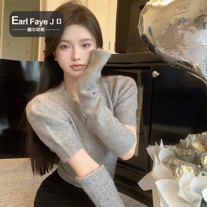 美式可拆卸袖套針織毛衣女2023春秋季內搭打底衫絕美甜辣小上衣潮