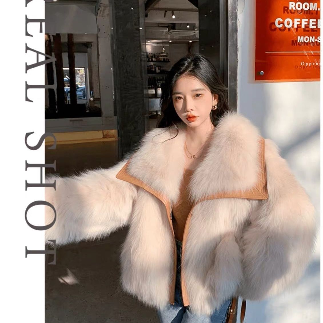 Popular large lapel fur coat  autumn and winter new fashion loose Korean style short fur top
