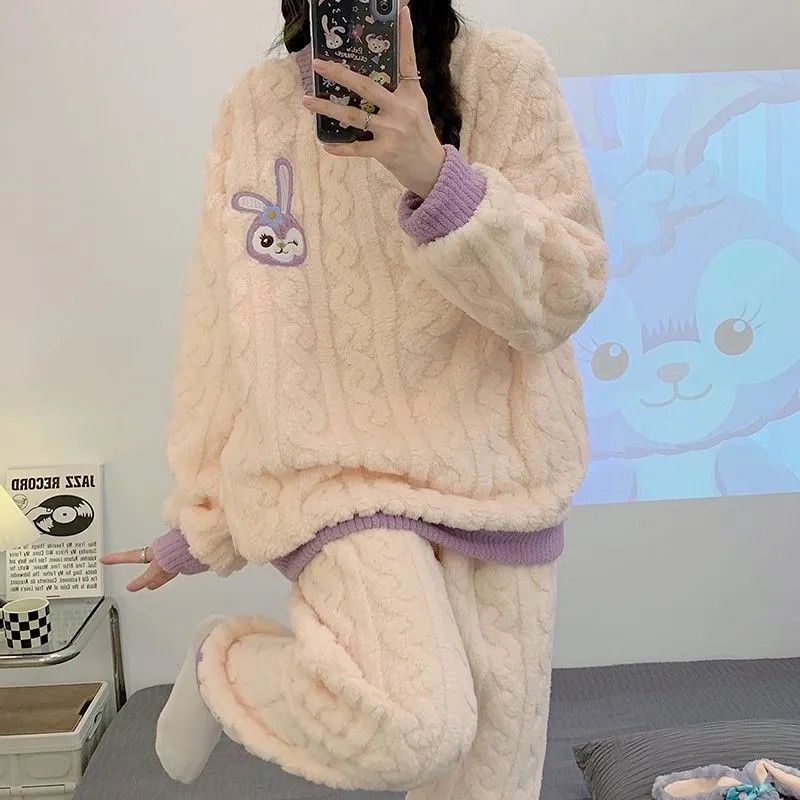 睡衣新款女士秋冬季天冬款珊瑚絨可外穿加厚加絨保暖法蘭絨家居服