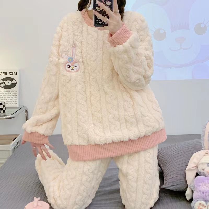 新款睡衣女士秋冬季珊瑚絨加厚卡通冬款冬天法蘭絨保暖家居服套裝