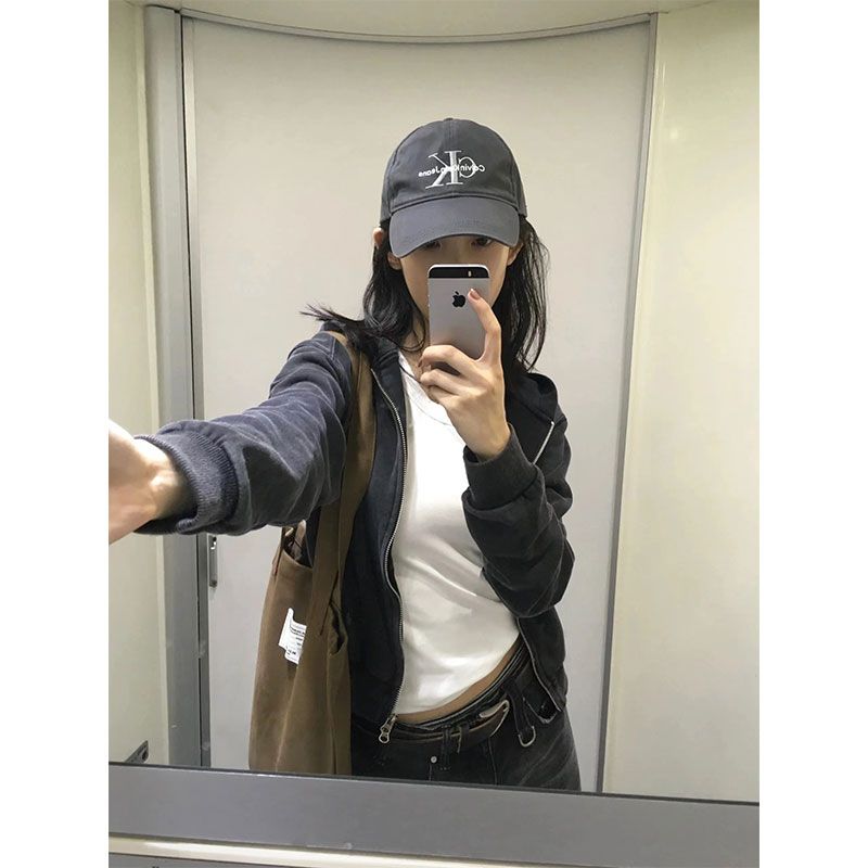 美式復古水洗做舊開衫連帽衛衣女春秋外穿慵懶寬鬆百搭短款外套潮
