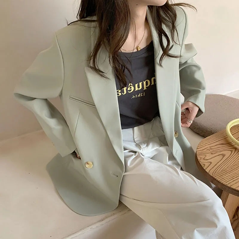 寬鬆休閒薄荷綠西裝外套女春秋2023年新款高級感咖色西服炸街上衣