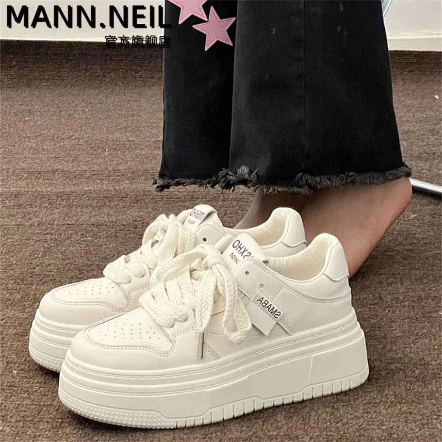 Mann Neil高顏值板鞋女秋新款ins美式小白鞋女顯腳小百搭外穿潮鞋