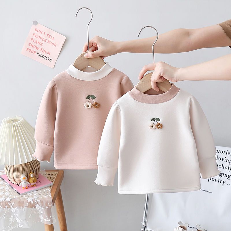 Girls long-sleeved T-shirt autumn and winter 2023 new style children's bottoming shirt princess baby plus fleece top winter