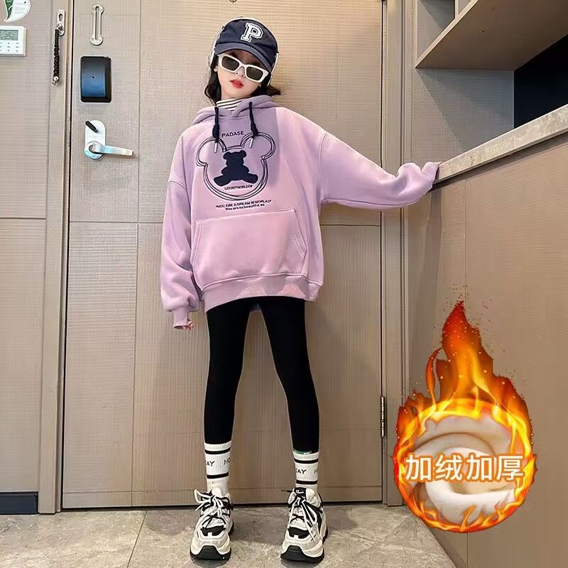 女童衛衣冬款加絨連帽春裝新款兒童時髦洋氣上衣中大童衣服春秋款