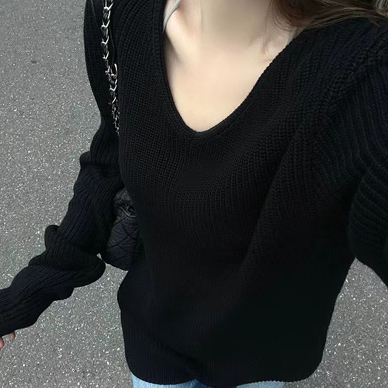 韓系溫柔慵懶風毛衣女秋冬新款V領外穿高級感洋氣上衣寬鬆針織衫
