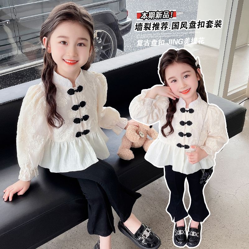 Girls Suit Autumn 2023 New Children's Clothing Chinese Style Western Style Two-piece Set Baby Girl Fashionable Cheongsam Autumn Clothing