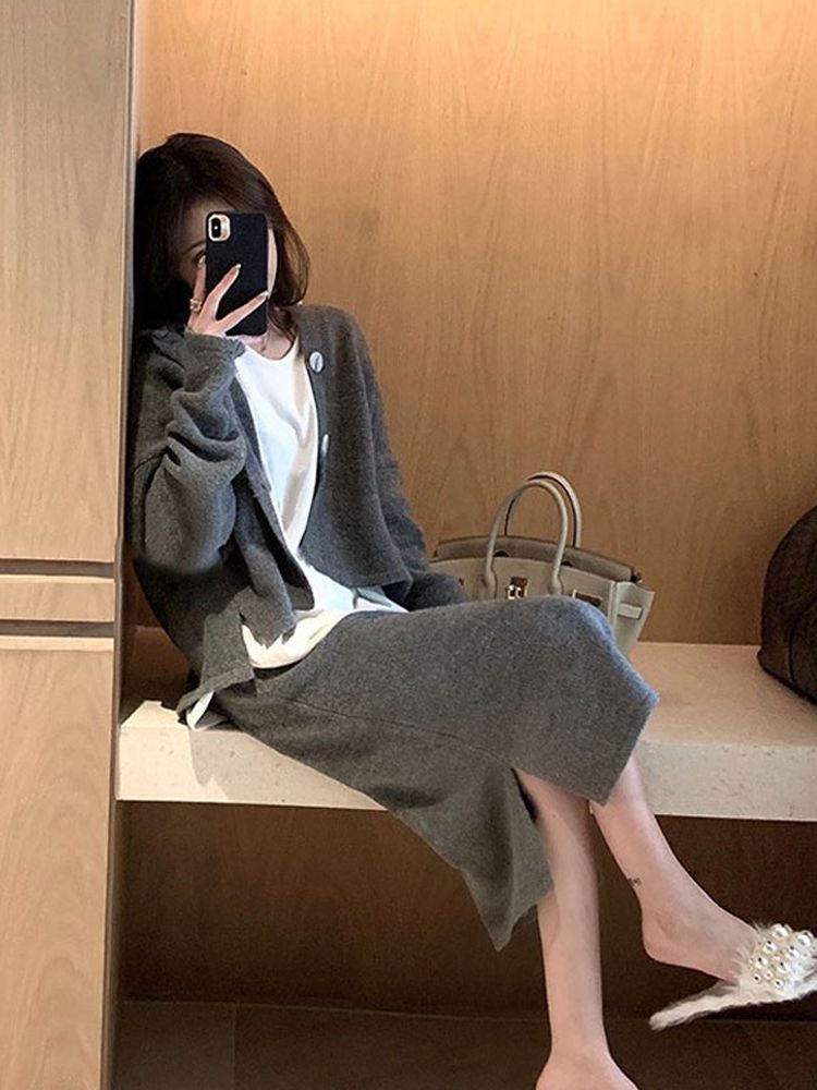 PROMONE 2023新款早秋女休閒時尚洋氣時髦小香風毛衣兩件套裝裙女