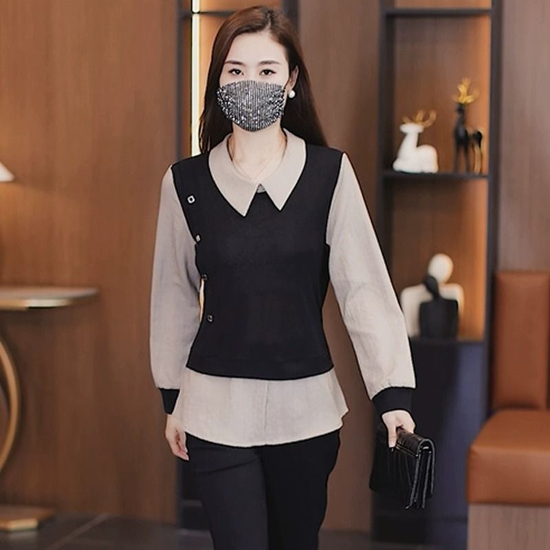 洋氣減齡假兩件襯衫女士初秋2023今年流行新款小個子漂亮上衣小衫