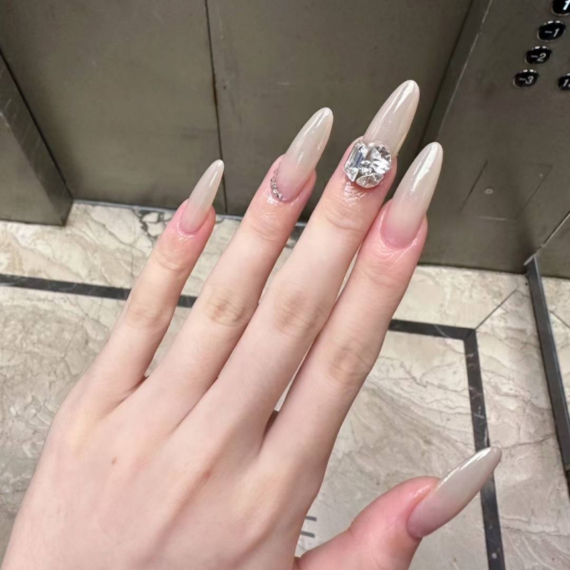 Nail假指甲可取可帶杏仁裸色閃鑽美甲穿戴甲可拆卸假指甲手工光療