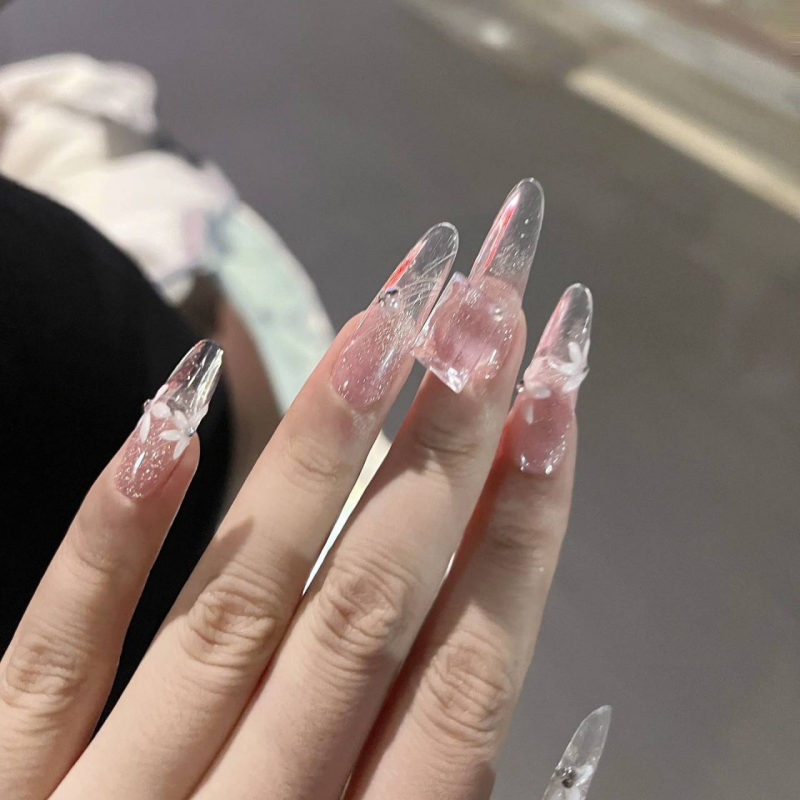 碎花貓眼仙女款美甲純手工製作穿戴甲可拆卸美甲網紅款假指甲貼片