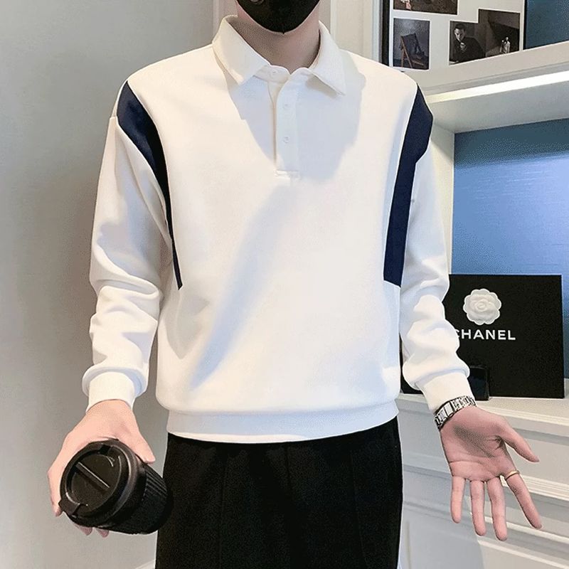 Sweater Men's Spring and Autumn 2023 New Pi Shuai Trendy Brand Contrast Colored Polo Shirt Men's Fashion Versatile Top_voghion.com