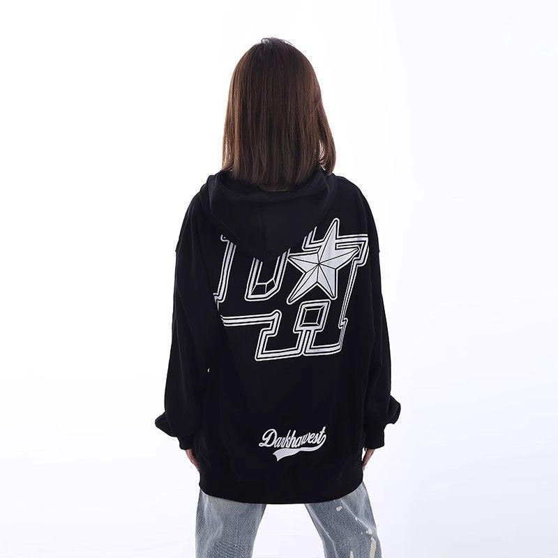 National trend American retro letter print hooded sweatshirt for women autumn and winter new loose heavyweight pure cotton silver fox velvet jacket