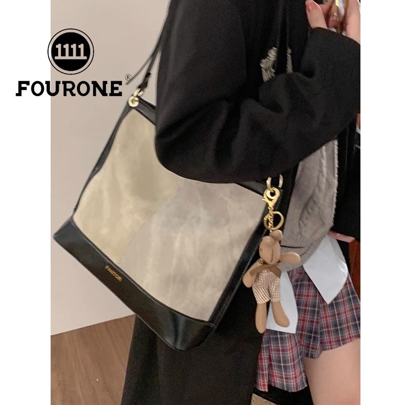 Contrast Color Tote Bag Women's New Fashion Korean Bucket Bag Versatile Large Capacity Crossbody Bag Armpit Bag
