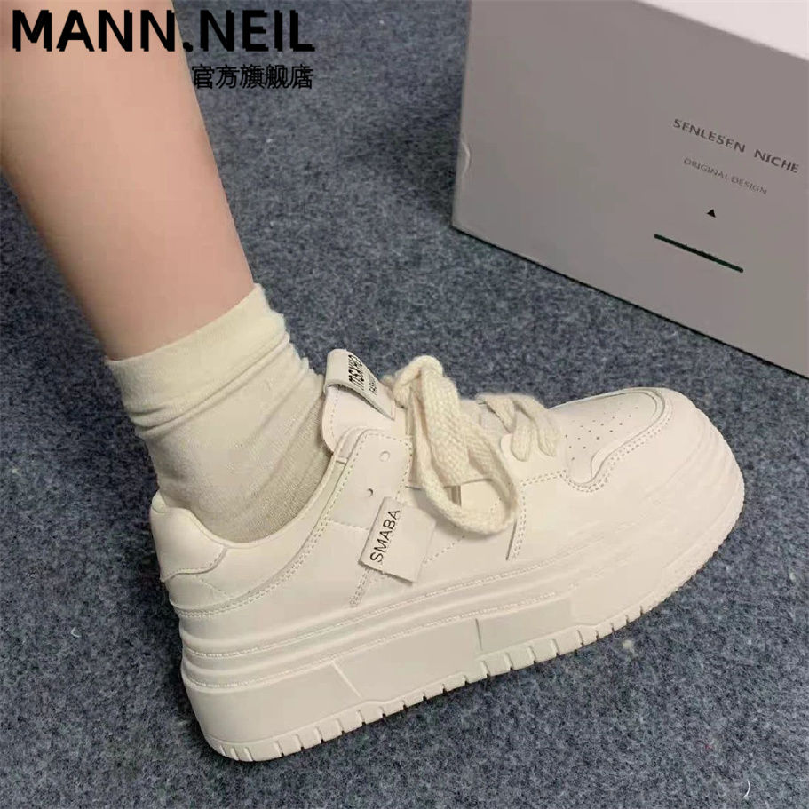 Mann Neil增高厚底韓風小白鞋女2023秋款鞋子ins百搭輕便休閒潮鞋