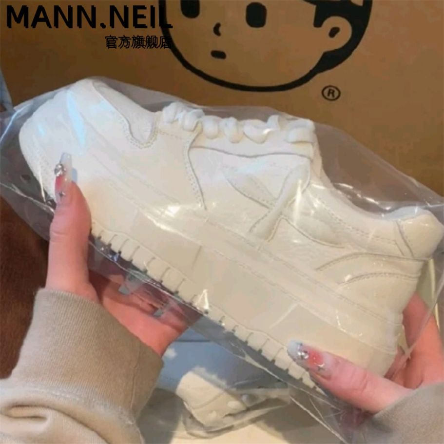 Mann Neil厚底時尚小白鞋女2023秋款鞋子ins百搭風輕便休閒運動鞋