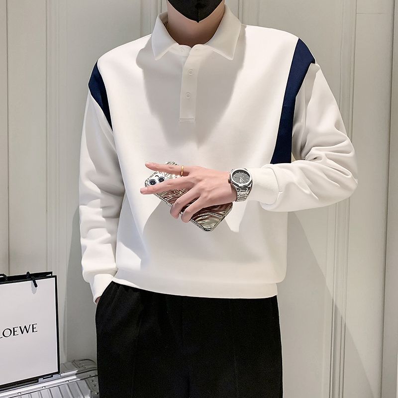 Sweater Men's Spring and Autumn 2023 New Pi Shuai Trendy Brand Contrast Colored Polo Shirt Men's Fashion Versatile Top_voghion.com