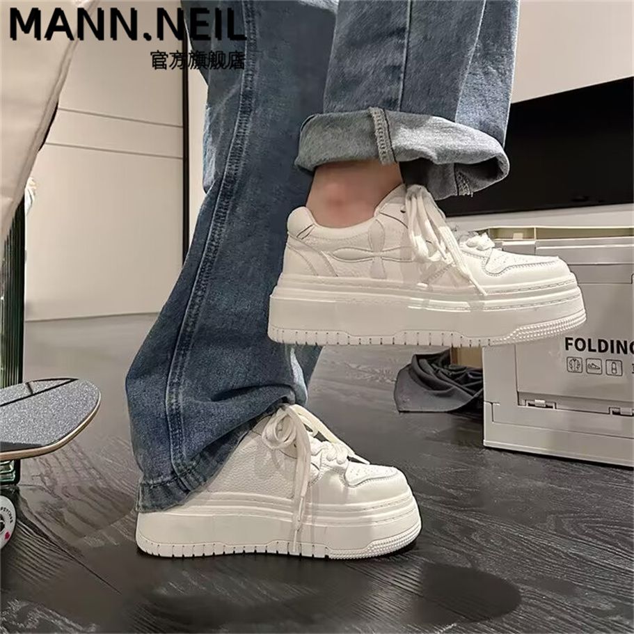 Mann Neil5cm百搭厚底板鞋女2023秋款小白鞋女學生增高休閒鞋潮女