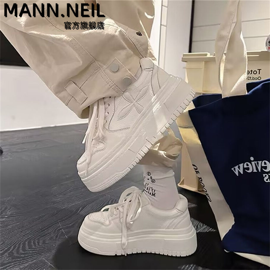 Mann Neil增高厚底時尚小白鞋女2023秋款鞋子ins百搭風輕便休閒鞋