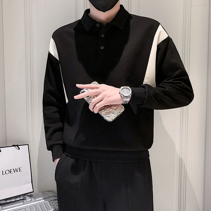 Sweater Men's Spring and Autumn 2023 New Pi Shuai Trendy Brand Contrast Colored Polo Shirt Men's Fashion Versatile Top_voghion.com