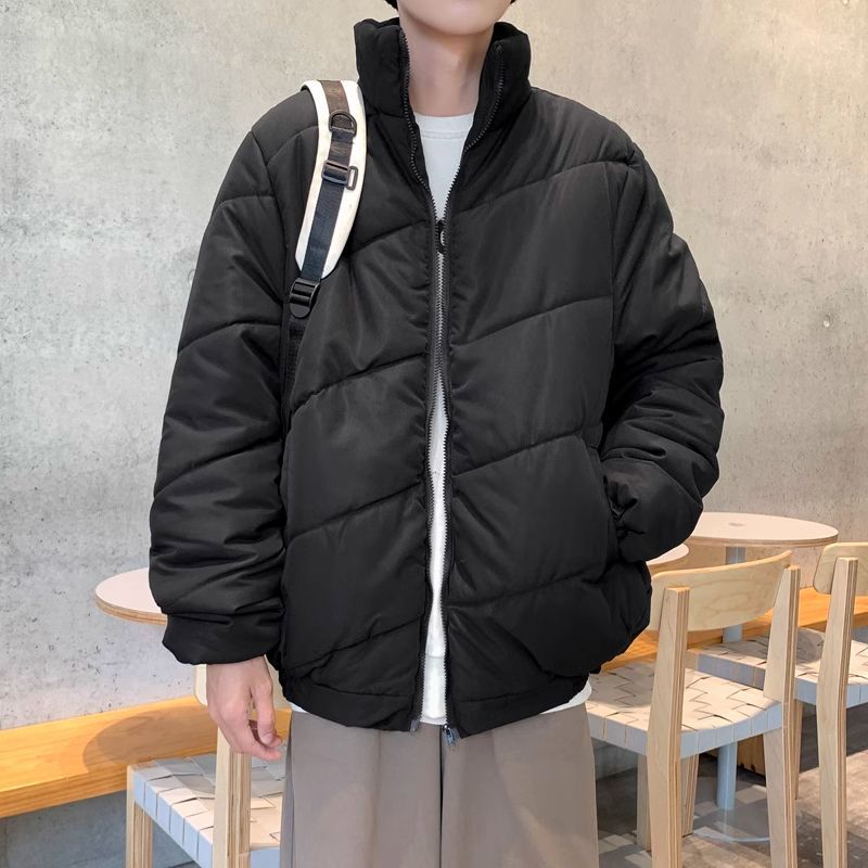 純色棉衣男士秋冬季港風寬鬆立領麵包服外套潮流休閒百搭學生棉服