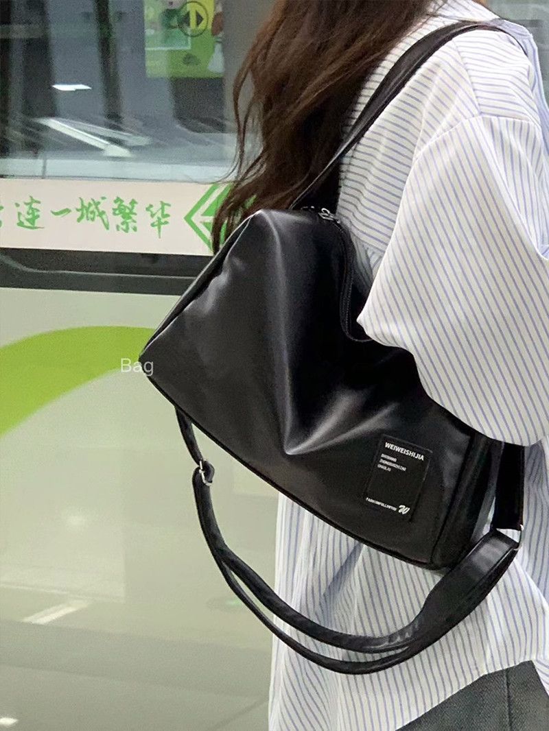 軟軟的包 軟面大容量包包 黑色高級感手提單肩斜挎包女簡約休閒