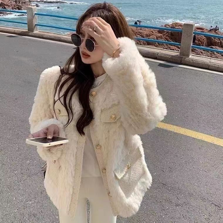 小香風毛毛外套女高級感2023春款羊羔絨設計感氣質棉服秋韓系上衣