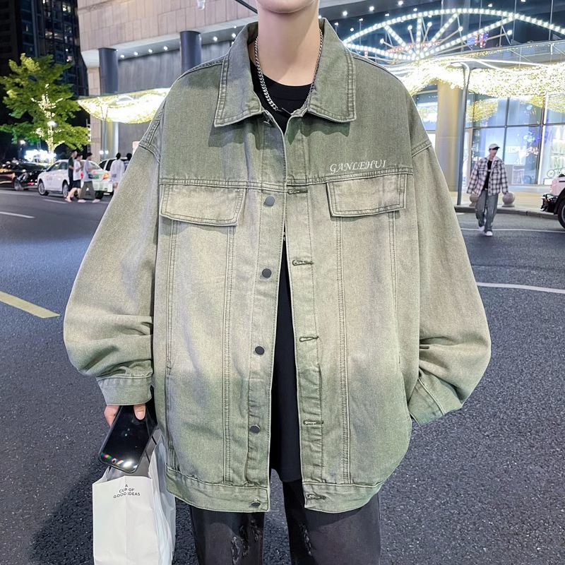 漸變做舊工裝夾克春秋季潮牌痞帥寬鬆男士衣服美式hiphop牛仔外套