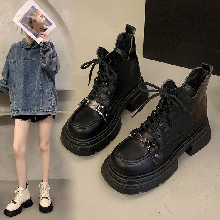 厚底馬丁靴女2023新款秋季甜酷英倫風增高復古小個子法式短靴