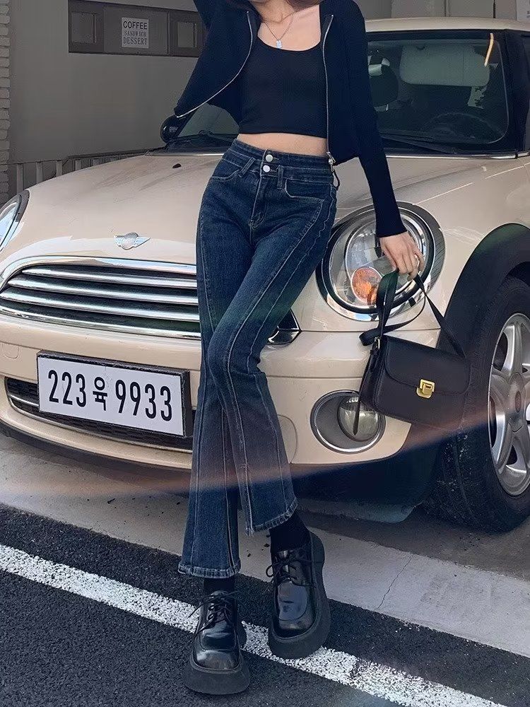 微喇叭牛仔褲女春秋2023年新款高腰顯瘦小個子闊腿馬蹄褲子女秋季