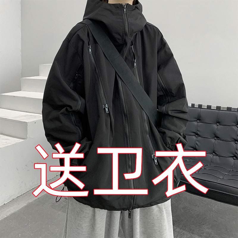 黑武士美式潮牌桑延衝鋒衣外套男春秋新款寬鬆機能風工裝連帽夾克