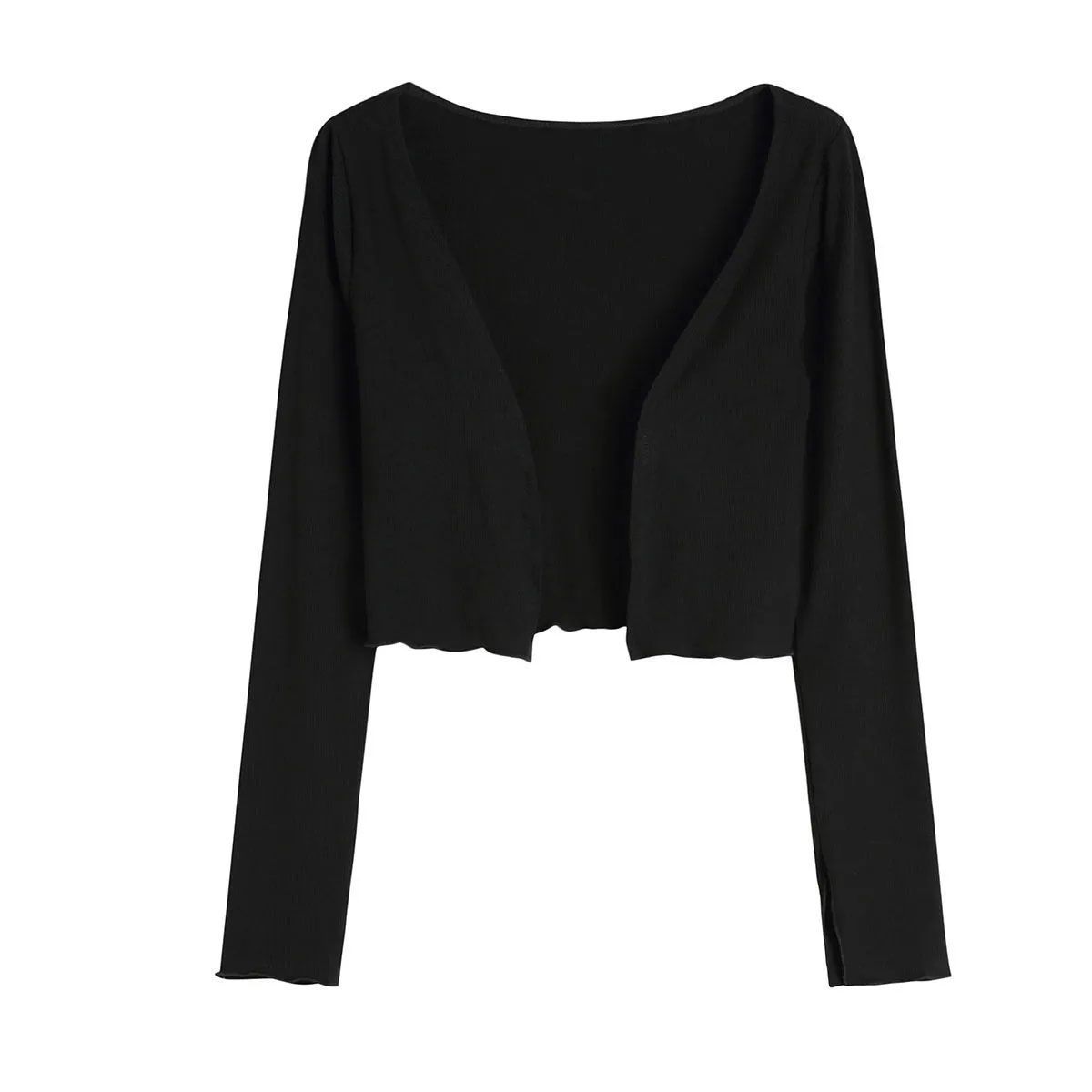 Summer ice silk short sun protection cardigan for women new slim fit black outer layer thin hot girl long-sleeved top