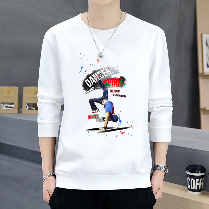 Autumn and winter men's round neck pullover sweatshirt men's fashion printed long-sleeved T-shirt bottoming shirt tops sweatshirt men's clothing