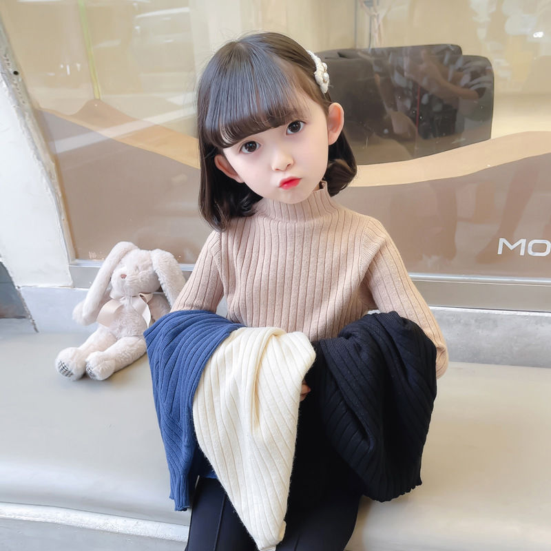 女童純色毛衣打底衫秋冬款2023新款秋裝女寶寶內搭線衫兒童針織衫